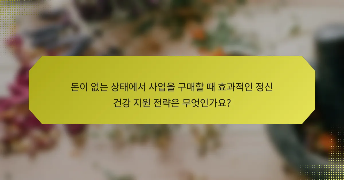돈이 없는 상태에서 사업을 구매할 때 효과적인 정신 건강 지원 전략은 무엇인가요?