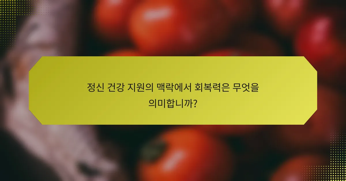 정신 건강 지원의 맥락에서 회복력은 무엇을 의미합니까?